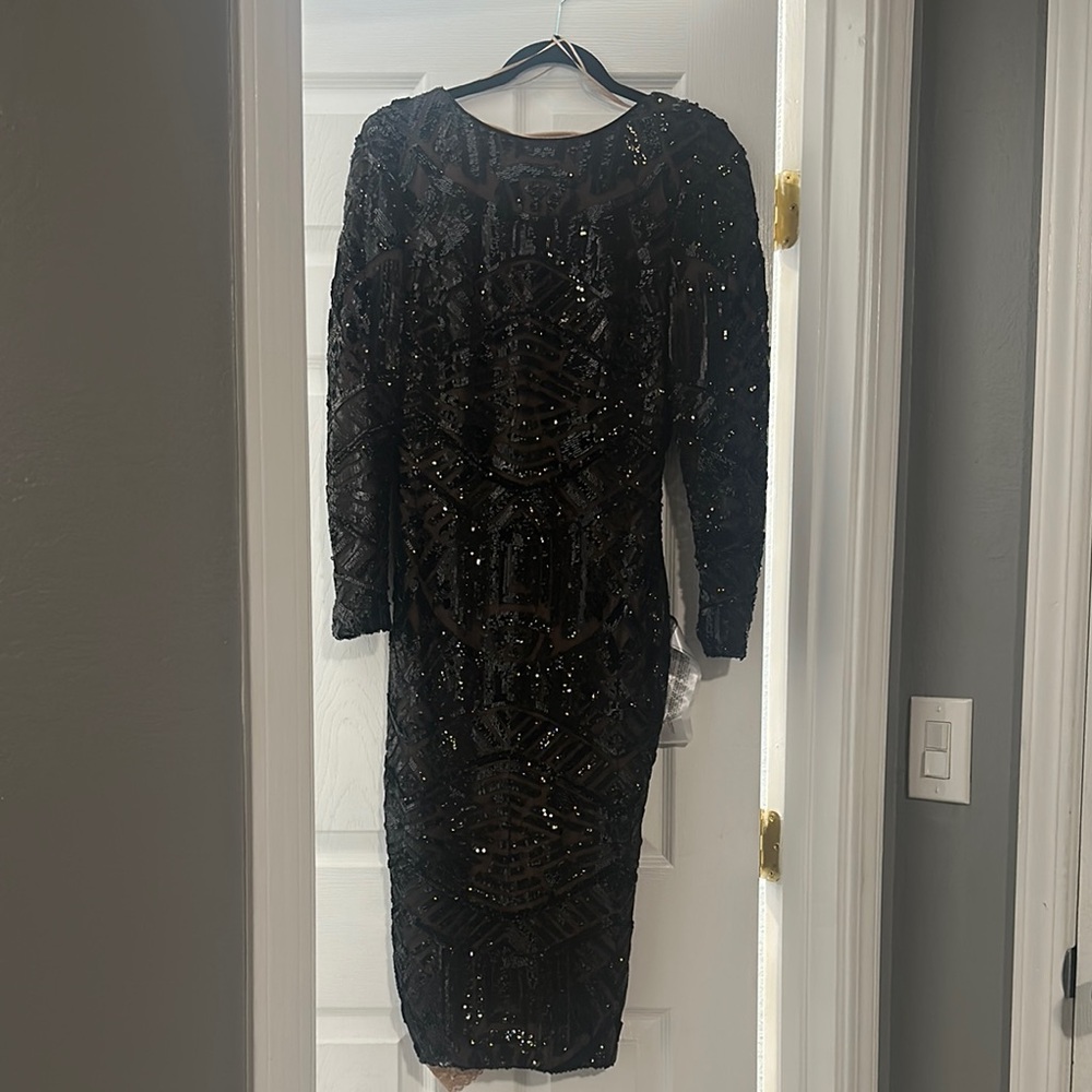 Dress the Population Black Sequin Long Sleeve Dress